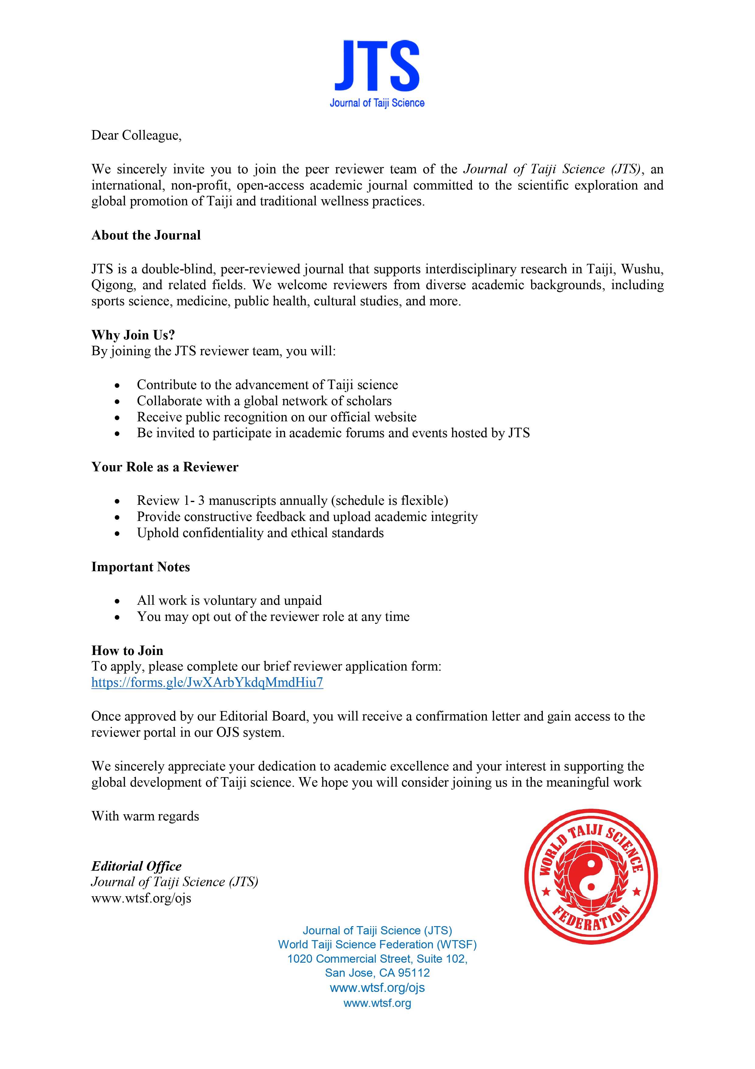 JTS Invitation Letter